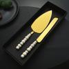Lujo Ligero Acero Inoxidable Juego de Pala y Cuchillo para Pastel Hotel Hogar Creativo Mango de Cerámica de Perla Cuchillo Pala para Pizza Tenedor de Postre