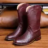 Botas de Cowboy Ocidentais com Padrão de Avestruz Masculinas Cano Alto Tamanhos 39-48 Botas de Couro Botas Masculinas Em Estoque Pedidos Pequenos Processamento Rápido
