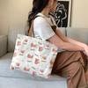 Bolsa de Lona Cartoon Fofa Coreana para Mulheres com Bom Acabamento Bolsa de Ombro com Zíper para Estudantes Indo para a Aula Bolsa de Grande Capacidade Bolsa Tote