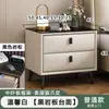 Mesa de Cabeceira de Laje Cerâmica Italiana Luxo Leve Couro de Patinha de Gato Quarto Pequeno Armário de Armazenamento Moderno Minimalista Cabeceira 50 Armário de Armazenamento Madeira