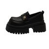 Vintage Black Big Head Platform Loafers Feminino 2025 Primavera Novos All-match Loafers Estilo Britânico Sapatos Pequenos De Couro