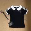 Camisa polo estilo coreano con cuello de solapa, camiseta de manga corta para mujer, nueva versión coreana de verano, bordada, corte ajustado, top corto y versátil