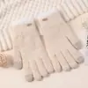 Guantes de Ciclismo de Invierno para Mujer, Suaves y Gruesos, Guantes de Punto Calientes para Mujer, de Aspecto Elegante, Cubre-Manos Completo, Separación de Dedos, para Pantalla Táctil y a Prueba de Frío