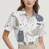 Amazon Moda Transfronteriza Cárdigan de Verano para Mujer de Una Pieza Personalizado Camisa de Solapa de Manga Corta con Estampado de Gato Personalizado para Mujer