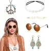 Acessórios de Festa Anos 70 Conjunto Hippie Brincos Colar Óculos Faixa Bohemia Vintage Acessórios Femininos