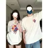 Camiseta de Verão Unisex de Algodão Penteado, Manga Curta, com Design Estiloso, Caimento Solto, Top Versátil e Moderno para Casal