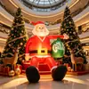 2.4m Papá Noel Inflable Sosteniendo Bolsa de Regalos en la Mano Papá Noel Sentado Inflable Luminoso LED Inflable de Bienvenida Inflable