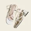 Sandalias de Tacón Grueso para Mujer, Nuevo Estilo de Verano, Tacón Medio, Tacón Alto, Estilo Popular, Sandalias de Tira Única con Tira para el Dedo del Pie, Estilo Hada Francesa, Estilo Romano