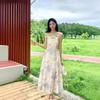 Vestido Floral Verde Estilo Resort Francês Feminino Novo Verão Emagrecimento Vestido Longo