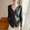 Cross2025 Otoño/Invierno Nuevo Cardigan de Punto Francés de Terciopelo Amigable con la Piel con Solapa de Manga Larga para Mujer Delgado Costillado Prenda Exterior