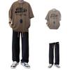 Traje casual de manga corta para hombre, estilo Hong Kong juvenil de verano, camiseta de moda con pantalones, conjunto de dos