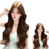 Peruca para Mulheres com Repartição no Meio, Ondas Grandes, Volume Aumentado, Fofa, Sem Costura, Cabelo Longo Cacheado Castanho Caramelo, Peruca Fashion e Versátil Conjunto