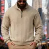 Suéter Pulôver Casual Retrô Americano Transfronteiriço com Gola Alta, Zíper, Tricot Solto Pesado com Jacquard de Retalhos, Outono e Inverno, Manga Longa