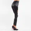 Pantalones de Cuero Sexys Nuevos Transfronterizos Pantalones Negros de Otoño Estilo Punk para Mujer Pantalones de Cuero Bordados con Encaje Pantalones de Nueve Puntos Empalmados