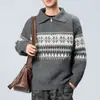 Suéter Jacquard Outono/Inverno 2026 com Meio Zíper e Gola Reversível, Suéter Pulôver Jovem Vintage