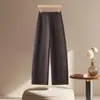 Pantalones de otoño para mujer, pantalones de vestir casuales, con caída fluida, un look sofisticado, un efecto adelgazante, corte ajustado, diseño de pierna curva, pantalones anchos holgados de cintura alta