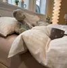 Conjunto de quatro peças xadrez listrado de algodão puro lavado estilo ins, capa de edredom e lençol de algodão simples, conjunto de 3 peças para dormitório estudantil