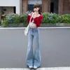 Como 7116 # Jeans Bootcut Azul Claro para Mujer, Nuevo Estilo Retro Americano, Pantalones Acampanados Elásticos de Herradura que No se Ajustan a la Pierna 1