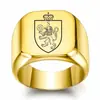 Anillo Cuadrado Transfronterizo Europeo y Americano 18mm Grabado Láser 26 Letras Inglesas León Corona Oro 18K Venta al por Mayor para Hombres