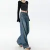 Jeans de Pierna Ancha Estilo Guadaña para Mujer Tendencia Primavera y Otoño 2026 Versátiles Nuevos de Cintura Alta Sueltos Adelgazantes Estilo Americano Pantalones Guadaña