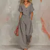 Moda Femenina Europea y Americana Nueva de Verano 2026 Elegante Color Sólido Cuello en V Cintura Ajustada Bolsillo con Botón Mono de Pierna Ancha