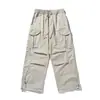 Calça Cargo Cargo Japonesa Retro de Bolso Grande para o Outono de 2026, Barra Ajustada, Perna Larga, Solta, Reta, Casual Americano, Calça com Borda Crua
