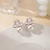 Pendientes de Botón Florales de Estilo Coreano de Aguja Plateada de Alta Gama, Pendientes de Perlas Exquisitos de Lujo Ligero y Ultra-Hada, Accesorios de Oreja de Pétalos con Goteo de Aceite a la Moda