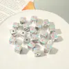 Ins Prata Brilhante Quadrado Estampado Maçã Estrela Furo Reto Contas Soltas Artesanal DIY Pulseira Corrente de Celular Acessório Materiais Contas