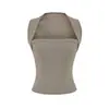 Top Bandeau Esportivo Branco Estilo Americano de Verão para Mulheres Garota Apimentada Emagrecedor Camisola Pequena de Gola Quadrada Lisa Top sem Mangas