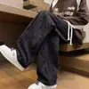 Pantalones Casuales Largos de Hilo de Lana con Patrón de Cuadros Oscuros Estilo Retro Americano Personalizados para Comercio Exterior Transfronterizo para Hombre Rectos Sueltos Caídos
