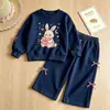 Roupa de Desenho Animado Infantil: Conjunto de Moletom com Estampa de Desenho e Calça Wide Leg para Meninas, Macacão Esportivo de Gola Redonda para Bebê Venda por Atacado
