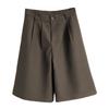 Calça Reta de Cintura Alta Zistanchegxi para Mulheres Primavera e Outono Estilo K Solta Casual Cor Lisa Calça de Cinco Pontos 596 Tendência