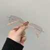 Gafas sin Marco Estilo Nuevo 2022 para Mujer con Borde Brillante y Lentes Incrustados con Diamantes, Montura de Gafas de Titanio Puro Ultraligera, Gafas Graduadas con Borde Cortado