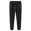 Pantalones de seda de hielo de verano ultradelgados, de alta calidad y fluidos, pantalones largos elásticos, un imprescindible para hombres en verano, ligeros, de secado rápido, transpirables y disponibles en tallas grandes