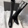 Botas de Mujer Elegantes Versátiles de Punta Cuadrada con Tacón Grueso Caladas con Cremallera Lateral hasta la Rodilla