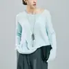 Saída de Praia de Tricô Leve de Algodão com Bambu e Linho com Proteção Solar para Mulheres, Novo Estilo Verão 2026, Blusa Solta de Gola Redonda com um Toque Relaxado e Moderno