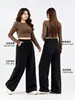 Pantalones de pierna ancha de cintura alta para mujer talla grande con efecto adelgazante para mujeres talla grande, pantalones casuales negros de longitud completa
