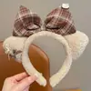 Faixa de cabeça fofa com orelhas de panda para lavar o rosto, faixa de cabeça de pelúcia de desenho animado com coroa alta para mulheres, faixa para maquiagem e lavar o cabelo, acessório de cabelo