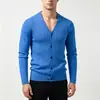 Nova coleção Outono/Inverno 2026: suéter masculino de malha jacquard, cardigã de malha casual com decote V estilo coreano