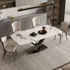 Mesa de jantar de ardósia para uso doméstico, conjunto de mesa e cadeiras de jantar de cristal, estilo minimalista italiano moderno, mesa de jantar retangular de luxo leve para apartamento pequeno
