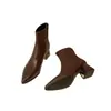 Botines cortos de moda para mujer con punta fina y tacón alto, nuevo estilo otoño e invierno 2026, botines de algodón ajustados con tacón grueso