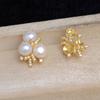 Accesorios DIY Joyería de Perlas Plata S925 Aretes de Tres Cuentas Aretes Vacíos Productos Semiterminados Soporte de 4-5 mm Jg6004