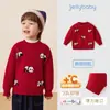 Suéter Jerry para Bebês Meninos Outono e Inverno Espessado Infantil Gola Redonda Quente Vermelho Top Tricô para Bebê Roupa de Ano Novo