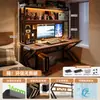 Escritorio de Computadora, Escritorio para Habitación en Casa, Mesa Integrada con Estantería, Escritorio de Oficina de Escritorio, Escritorio para Videojuegos con Tablero Perforado y Juego de Sillas