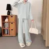Conjunto casual de suéter canelado para mulheres, outono e inverno, gola V, estilo relaxado, cintura alta, elegante, conjunto de duas peças de caimento solto
