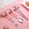 Conjunto de talheres portátil, colher de aço inoxidável, pauzinhos, garfo, simples conjunto de três peças para casa, estudantes e crianças, e-commerce transfronteiriço.