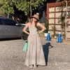 Estilo de Verano para Figuras Ligeramente Robustas, Elegante y Adelgazante Vestido de Tirantes Rayados con Diseño Ceñidor en la Cintura, Vestido Largo de Alta Gama Estilo Dama