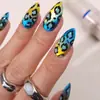 Item de alta venda no comércio exterior 24 peças nail art color blocking amarelo verde azul degradê estampa de leopardo olho de gato garota apimentada amêndoa longa unhas postiças atacado