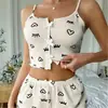 Amazon Aliexpress Transfronteiriço Europeu e Americano Estampado em Forma de Coração Cor Contrastante Roupa de Casa Fenda Frontal Conjunto de Vestido Pijama de Alça