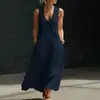 Primavera Verão 2026 TikTok Transfronteiriço Europa América Estilo Preguiçoso Decote V Botões Sem Mangas Colete Algodão Linho Vestido Casual
